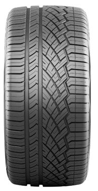Asymmetric Car tire with tread pattern on a white background